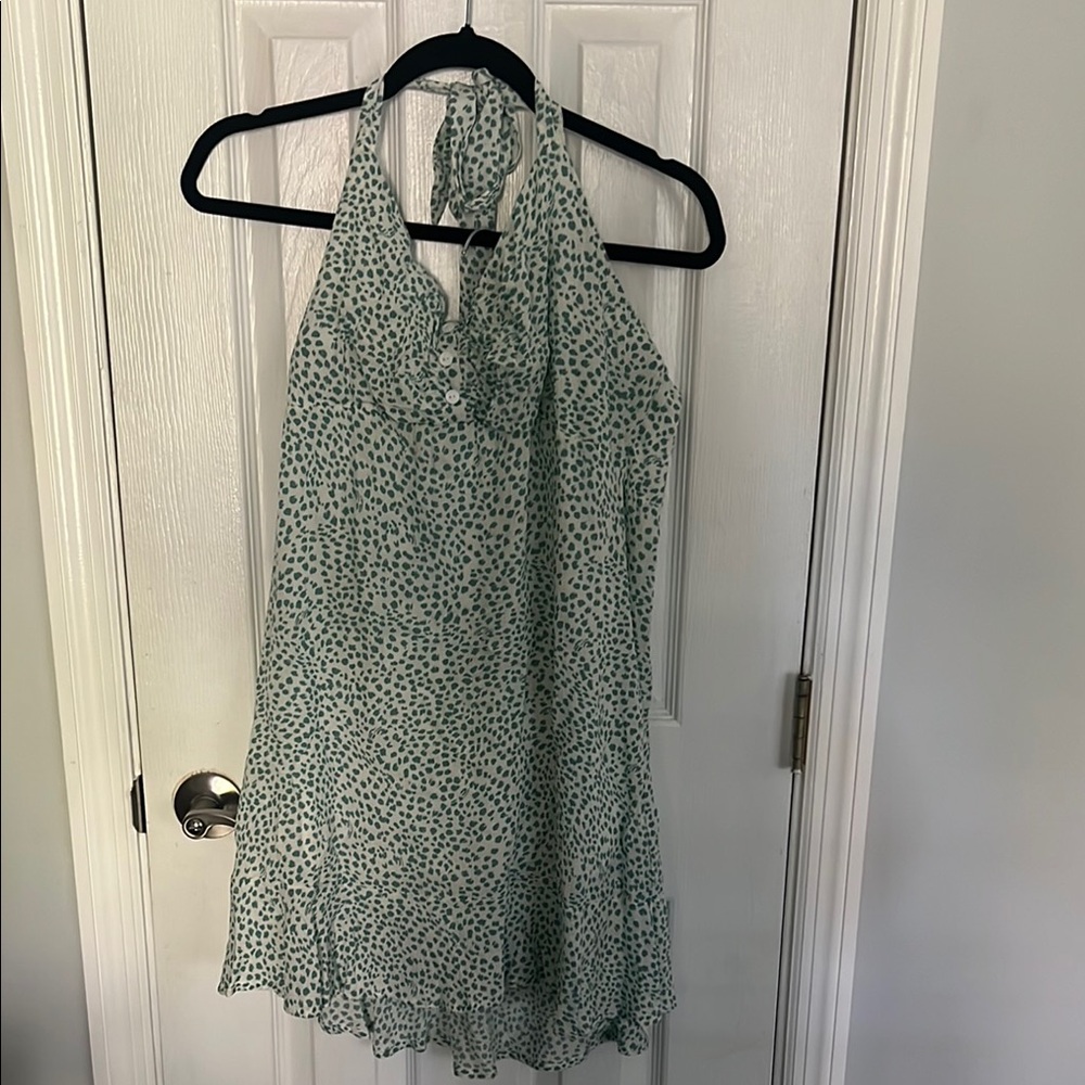 Green and White Halter Dress